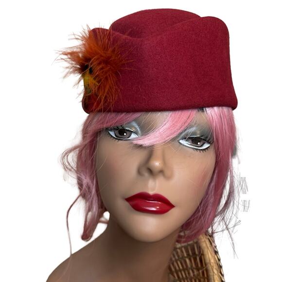 MCM Vintage 1950s/60s George W. Bollman Burgundy Felt Feather Statement Hat main image 4